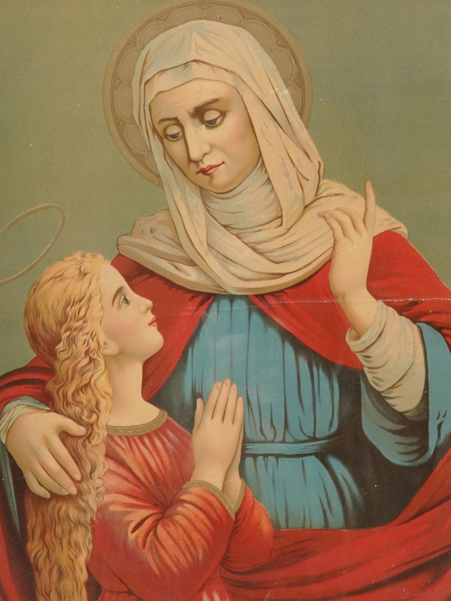 CATHOLIC RELIGIOUS PRINT ST ANNE, VINTAGE, 1940S PIC-1